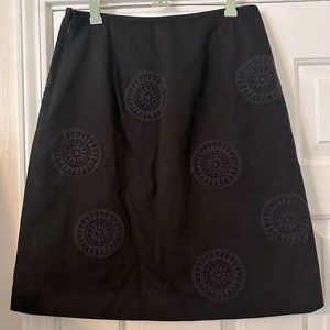Boden Black A-Line Embroidered Medallion Knee Length Cotton Skirt Sz 10